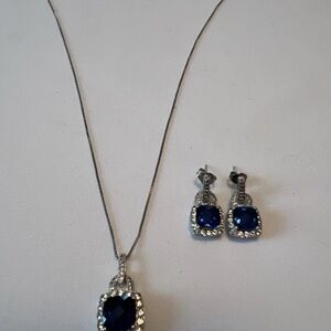 Sterling Silver Sapphire Blue Earrings and Necklace Set